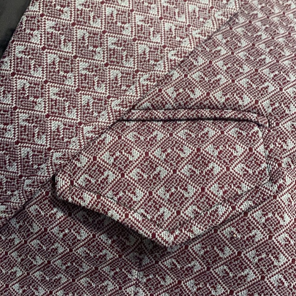 Vintage Retro custom made Racquet Shop suit jacket Burgundy/ pale blue - Picture 1 of 10